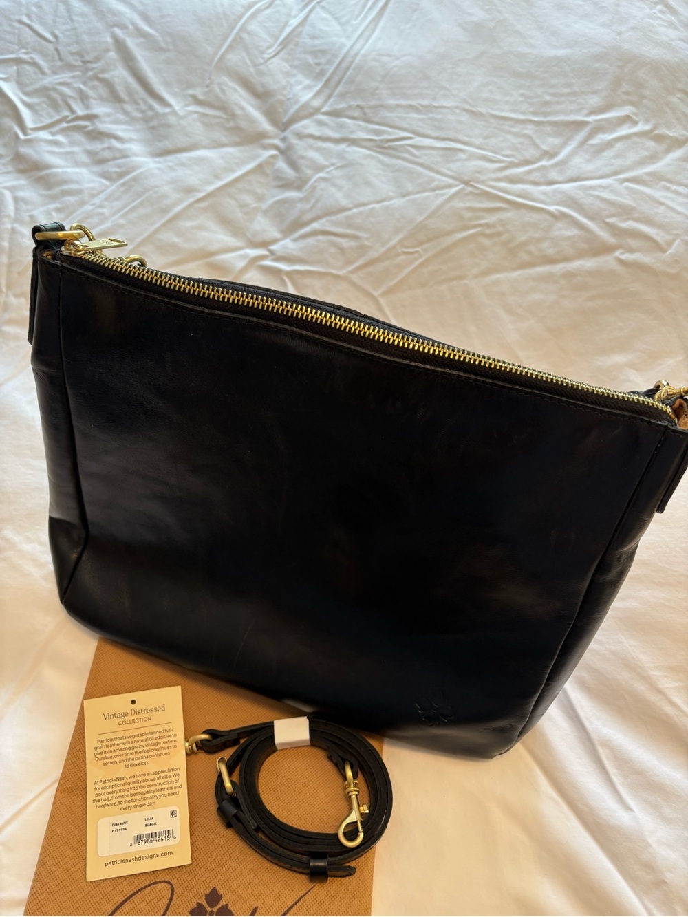Patricia Nash large black leather purse with unused cross body strap - Picture 5 of 13